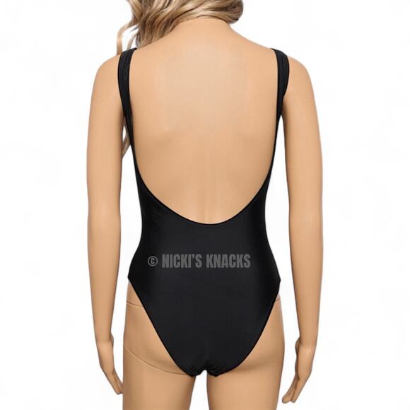 California Waves Black Bride One Piece Swimsuit Scoop Back Graphic Suit Size XS - Picture 6 of 11
